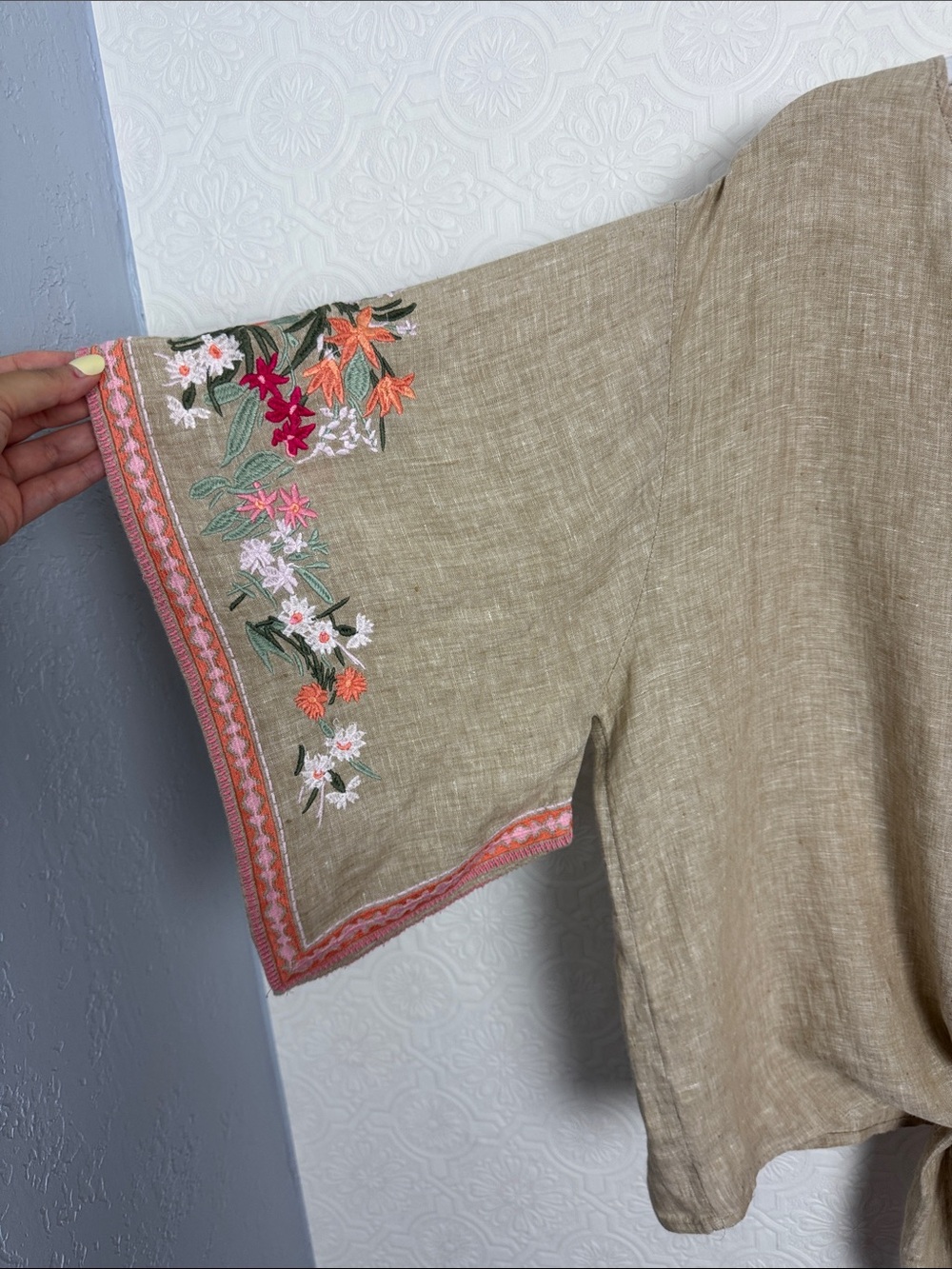 Spartina 449 Delilah 100% Linen Top Alljoy Landing Tropical Embroidery - Picture 6 of 12